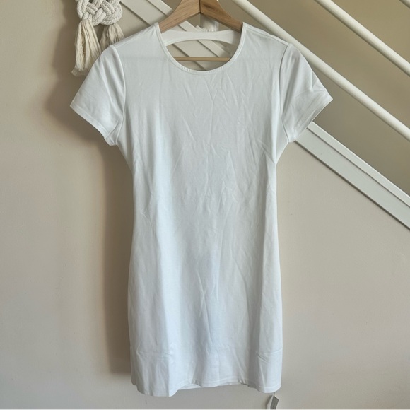 Reformation x Laura Harrier Christy Knit Open Back TShirt Mini Dress Ivory L NWT - Picture 5 of 16